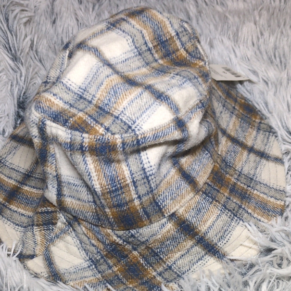 Rubi Plaid Bucket Hat in Blue and Brown
